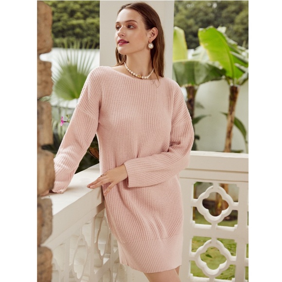 Keyhole Back Tie Pink Sweater Dress - Picture 5 of 16